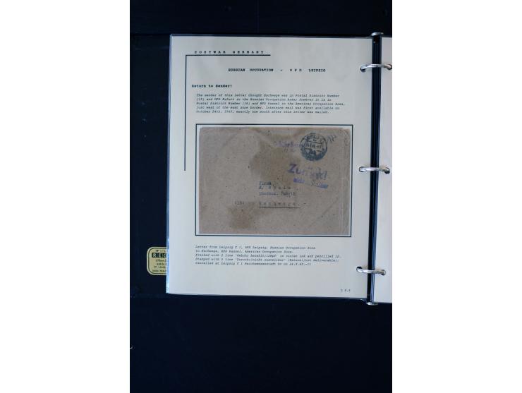  1945/1949, sehr umfangreiche Sammlung aller Zonen mit einigen hundert Briefen, Karten und Ganzsachen auf Austellungsblättern