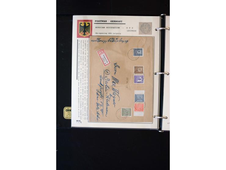  1945/1949, sehr umfangreiche Sammlung aller Zonen mit einigen hundert Briefen, Karten und Ganzsachen auf Austellungsblättern