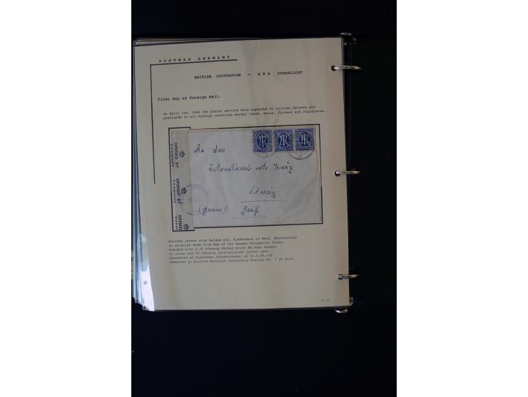  1945/1949, sehr umfangreiche Sammlung aller Zonen mit einigen hundert Briefen, Karten und Ganzsachen auf Austellungsblättern