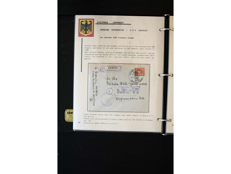  1945/1949, sehr umfangreiche Sammlung aller Zonen mit einigen hundert Briefen, Karten und Ganzsachen auf Austellungsblättern