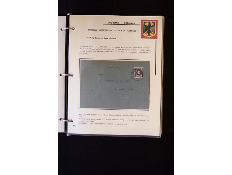  1945/1949, sehr umfangreiche Sammlung aller Zonen mit einigen hundert Briefen, Karten und Ganzsachen auf Austellungsblättern