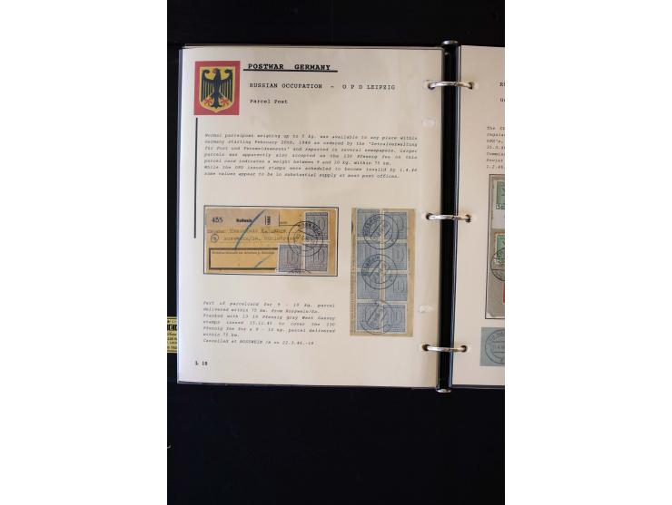  1945/1949, sehr umfangreiche Sammlung aller Zonen mit einigen hundert Briefen, Karten und Ganzsachen auf Austellungsblättern