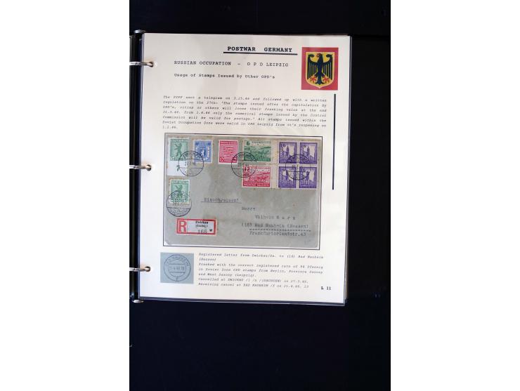  1945/1949, sehr umfangreiche Sammlung aller Zonen mit einigen hundert Briefen, Karten und Ganzsachen auf Austellungsblättern