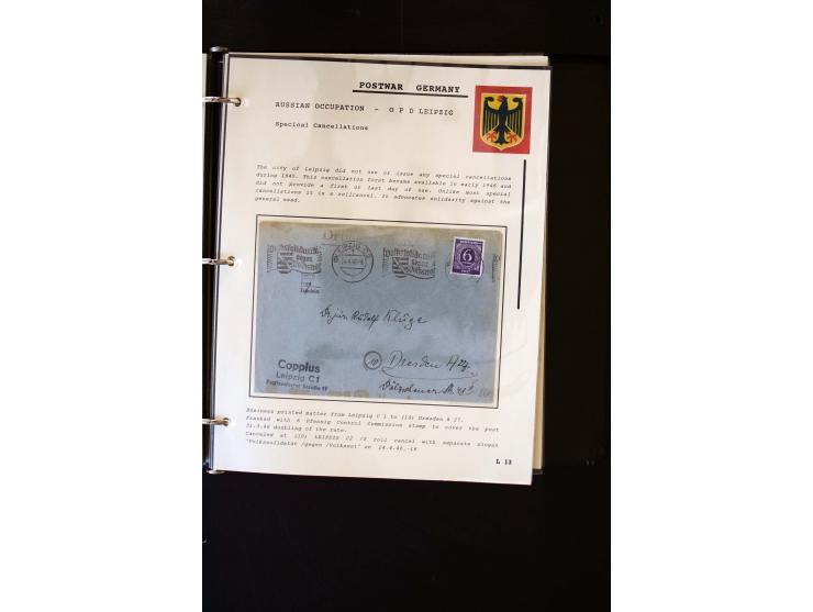 1945/1949, sehr umfangreiche Sammlung aller Zonen mit einigen hundert Briefen, Karten und Ganzsachen auf Austellungsblättern