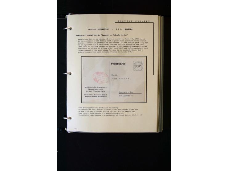  1945/1949, sehr umfangreiche Sammlung aller Zonen mit einigen hundert Briefen, Karten und Ganzsachen auf Austellungsblättern