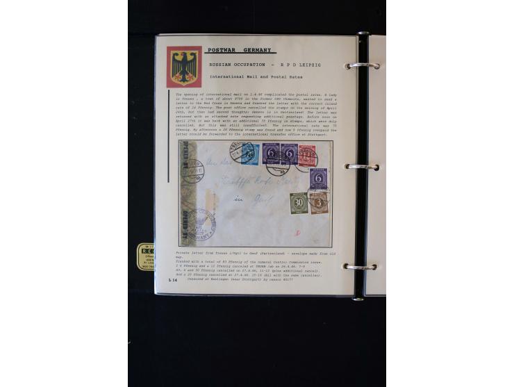  1945/1949, sehr umfangreiche Sammlung aller Zonen mit einigen hundert Briefen, Karten und Ganzsachen auf Austellungsblättern