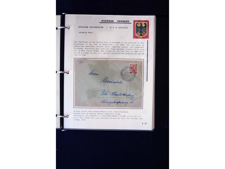  1945/1949, sehr umfangreiche Sammlung aller Zonen mit einigen hundert Briefen, Karten und Ganzsachen auf Austellungsblättern