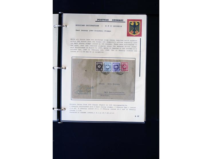 1945/1949, sehr umfangreiche Sammlung aller Zonen mit einigen hundert Briefen, Karten und Ganzsachen auf Austellungsblättern