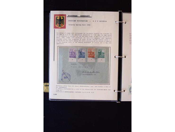  1945/1949, sehr umfangreiche Sammlung aller Zonen mit einigen hundert Briefen, Karten und Ganzsachen auf Austellungsblättern