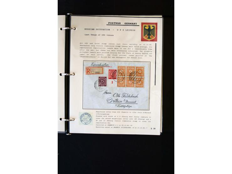  1945/1949, sehr umfangreiche Sammlung aller Zonen mit einigen hundert Briefen, Karten und Ganzsachen auf Austellungsblättern