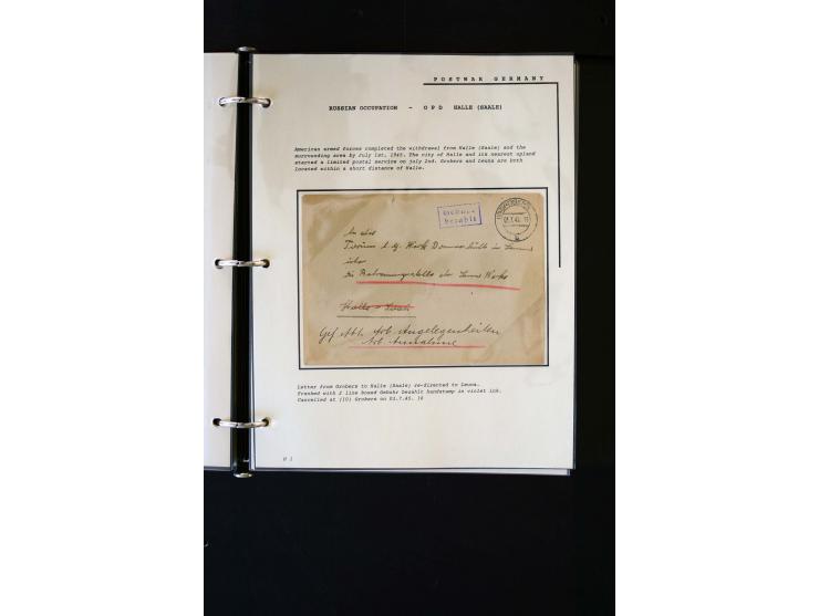  1945/1949, sehr umfangreiche Sammlung aller Zonen mit einigen hundert Briefen, Karten und Ganzsachen auf Austellungsblättern