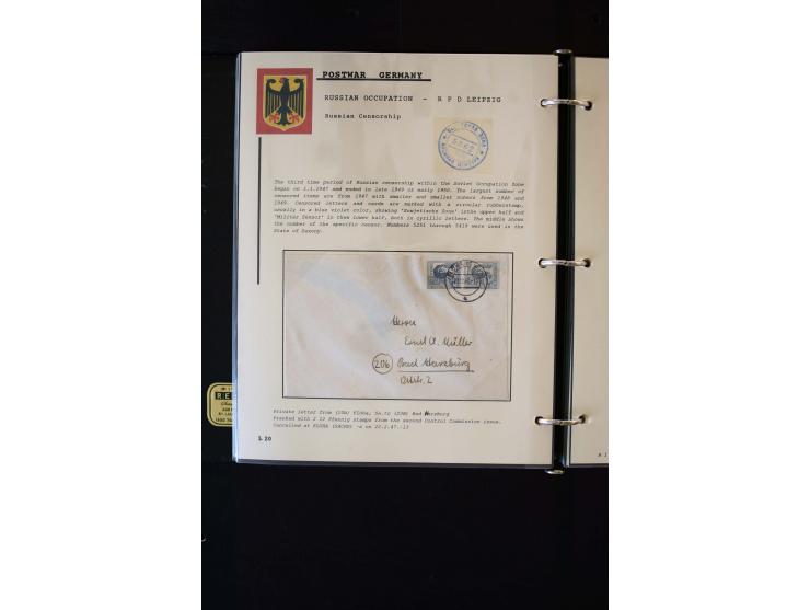 1945/1949, sehr umfangreiche Sammlung aller Zonen mit einigen hundert Briefen, Karten und Ganzsachen auf Austellungsblättern