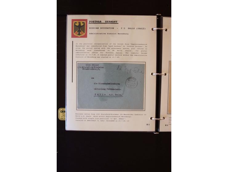  1945/1949, sehr umfangreiche Sammlung aller Zonen mit einigen hundert Briefen, Karten und Ganzsachen auf Austellungsblättern