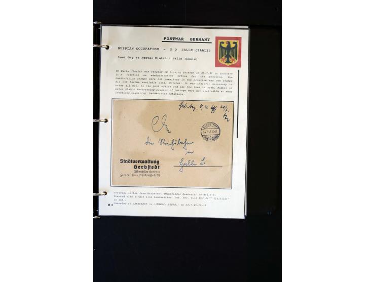  1945/1949, sehr umfangreiche Sammlung aller Zonen mit einigen hundert Briefen, Karten und Ganzsachen auf Austellungsblättern