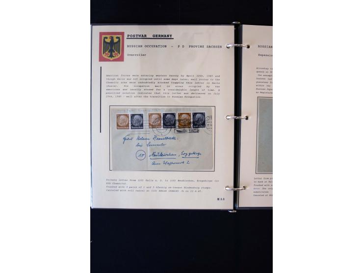 1945/1949, sehr umfangreiche Sammlung aller Zonen mit einigen hundert Briefen, Karten und Ganzsachen auf Austellungsblättern