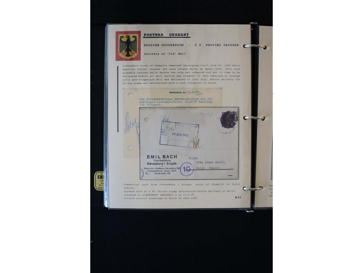  1945/1949, sehr umfangreiche Sammlung aller Zonen mit einigen hundert Briefen, Karten und Ganzsachen auf Austellungsblättern