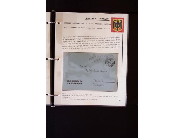  1945/1949, sehr umfangreiche Sammlung aller Zonen mit einigen hundert Briefen, Karten und Ganzsachen auf Austellungsblättern