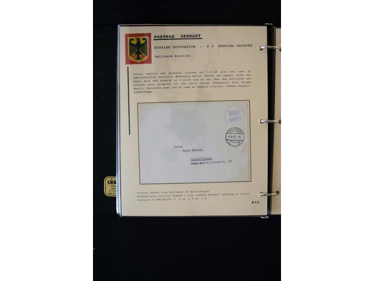  1945/1949, sehr umfangreiche Sammlung aller Zonen mit einigen hundert Briefen, Karten und Ganzsachen auf Austellungsblättern