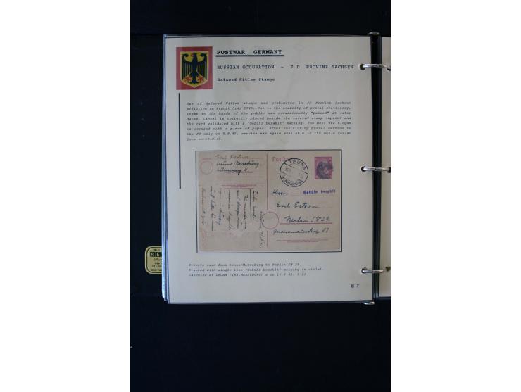  1945/1949, sehr umfangreiche Sammlung aller Zonen mit einigen hundert Briefen, Karten und Ganzsachen auf Austellungsblättern