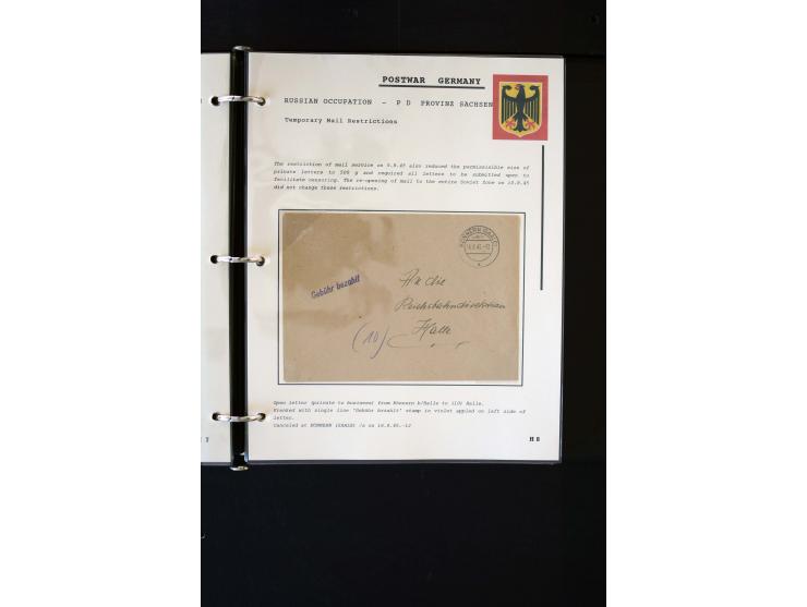  1945/1949, sehr umfangreiche Sammlung aller Zonen mit einigen hundert Briefen, Karten und Ganzsachen auf Austellungsblättern