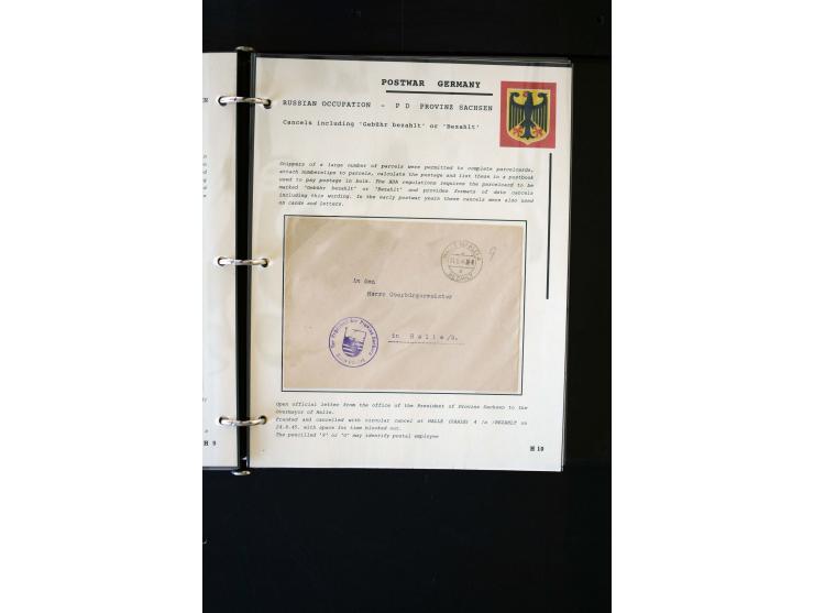  1945/1949, sehr umfangreiche Sammlung aller Zonen mit einigen hundert Briefen, Karten und Ganzsachen auf Austellungsblättern