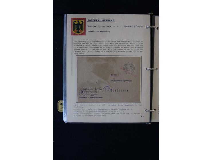  1945/1949, sehr umfangreiche Sammlung aller Zonen mit einigen hundert Briefen, Karten und Ganzsachen auf Austellungsblättern