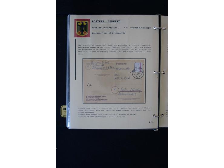  1945/1949, sehr umfangreiche Sammlung aller Zonen mit einigen hundert Briefen, Karten und Ganzsachen auf Austellungsblättern