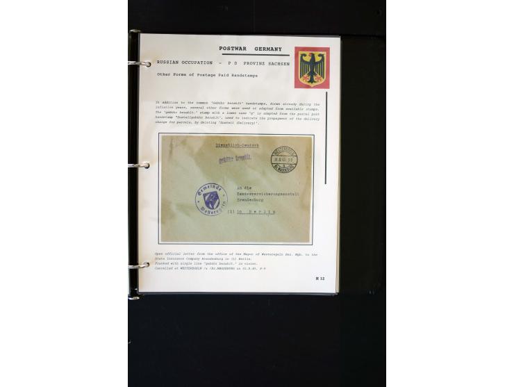  1945/1949, sehr umfangreiche Sammlung aller Zonen mit einigen hundert Briefen, Karten und Ganzsachen auf Austellungsblättern