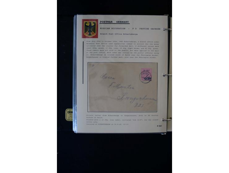 1945/1949, sehr umfangreiche Sammlung aller Zonen mit einigen hundert Briefen, Karten und Ganzsachen auf Austellungsblättern