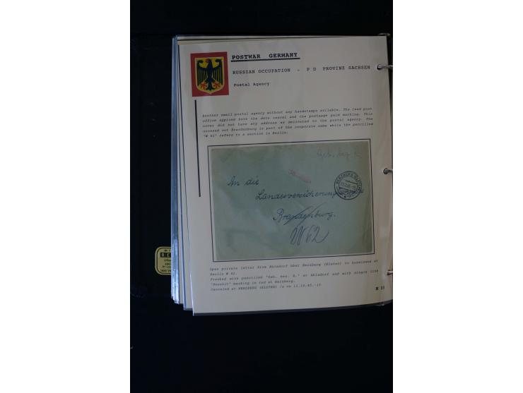 1945/1949, sehr umfangreiche Sammlung aller Zonen mit einigen hundert Briefen, Karten und Ganzsachen auf Austellungsblättern