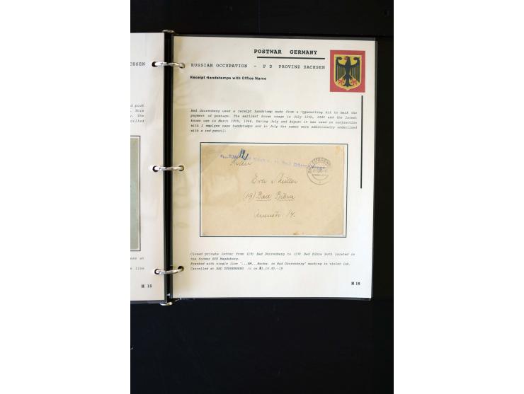  1945/1949, sehr umfangreiche Sammlung aller Zonen mit einigen hundert Briefen, Karten und Ganzsachen auf Austellungsblättern