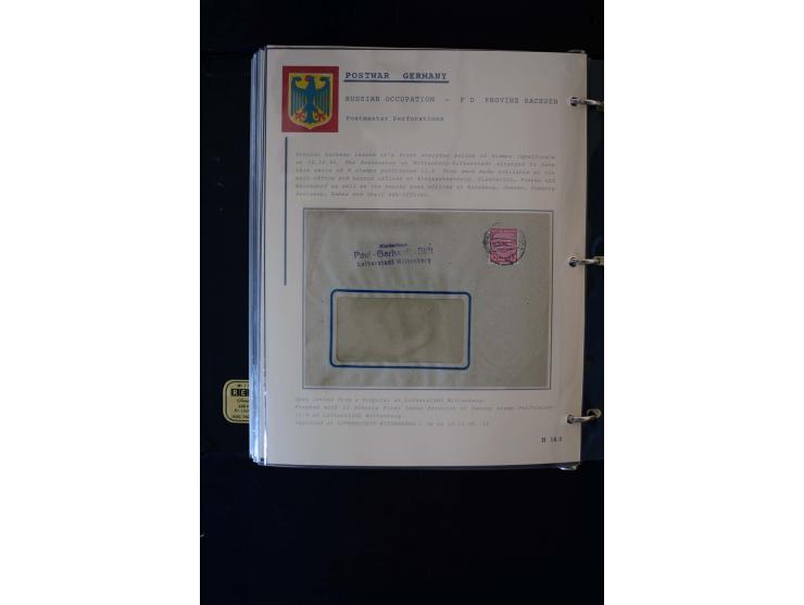 1945/1949, sehr umfangreiche Sammlung aller Zonen mit einigen hundert Briefen, Karten und Ganzsachen auf Austellungsblättern
