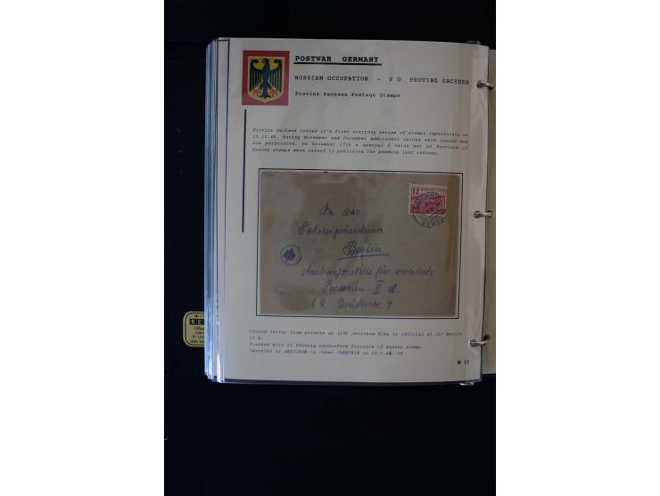  1945/1949, sehr umfangreiche Sammlung aller Zonen mit einigen hundert Briefen, Karten und Ganzsachen auf Austellungsblättern