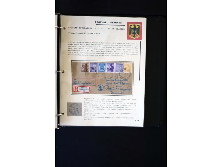  1945/1949, sehr umfangreiche Sammlung aller Zonen mit einigen hundert Briefen, Karten und Ganzsachen auf Austellungsblättern