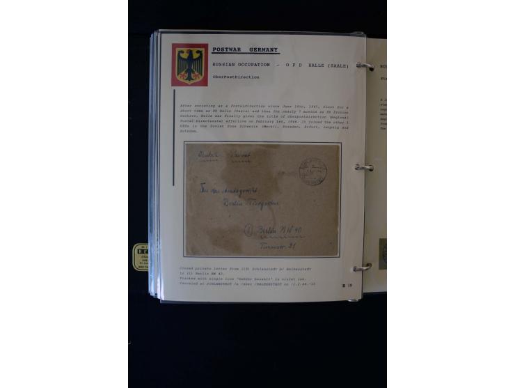  1945/1949, sehr umfangreiche Sammlung aller Zonen mit einigen hundert Briefen, Karten und Ganzsachen auf Austellungsblättern