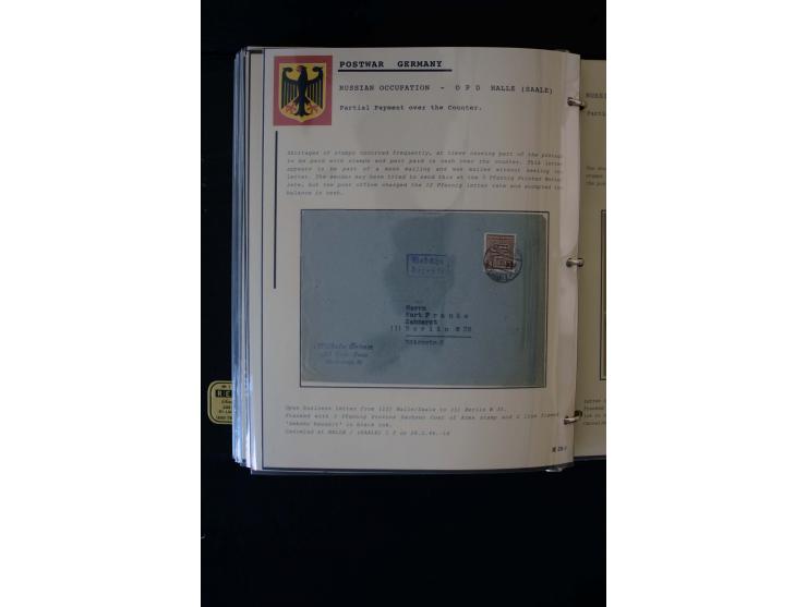  1945/1949, sehr umfangreiche Sammlung aller Zonen mit einigen hundert Briefen, Karten und Ganzsachen auf Austellungsblättern
