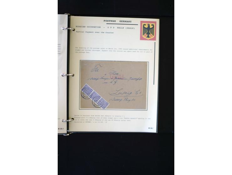  1945/1949, sehr umfangreiche Sammlung aller Zonen mit einigen hundert Briefen, Karten und Ganzsachen auf Austellungsblättern