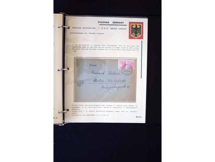  1945/1949, sehr umfangreiche Sammlung aller Zonen mit einigen hundert Briefen, Karten und Ganzsachen auf Austellungsblättern