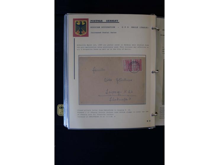  1945/1949, sehr umfangreiche Sammlung aller Zonen mit einigen hundert Briefen, Karten und Ganzsachen auf Austellungsblättern