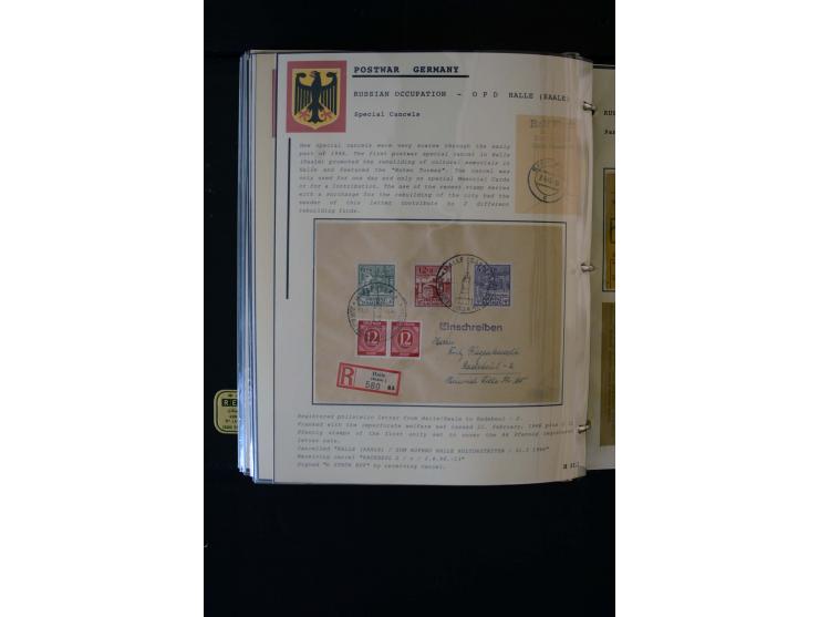  1945/1949, sehr umfangreiche Sammlung aller Zonen mit einigen hundert Briefen, Karten und Ganzsachen auf Austellungsblättern