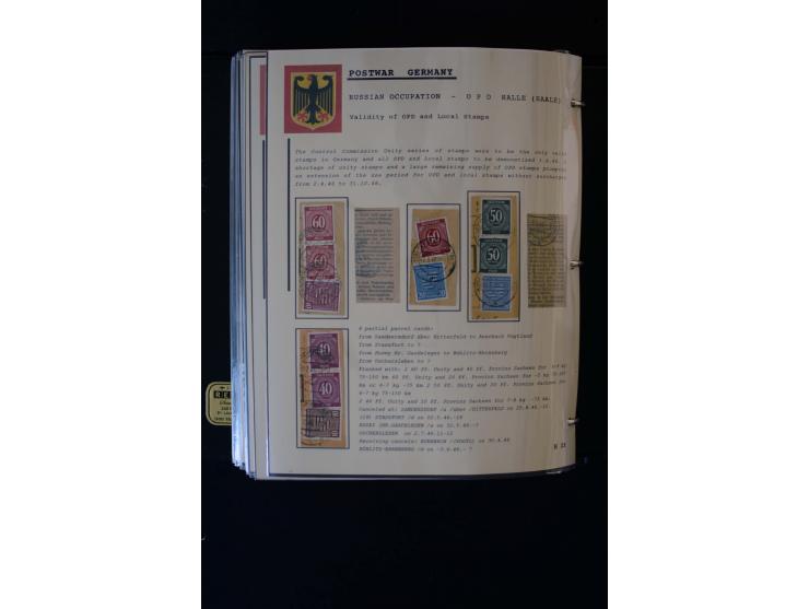  1945/1949, sehr umfangreiche Sammlung aller Zonen mit einigen hundert Briefen, Karten und Ganzsachen auf Austellungsblättern