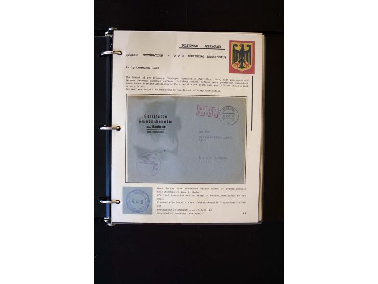  1945/1949, sehr umfangreiche Sammlung aller Zonen mit einigen hundert Briefen, Karten und Ganzsachen auf Austellungsblättern