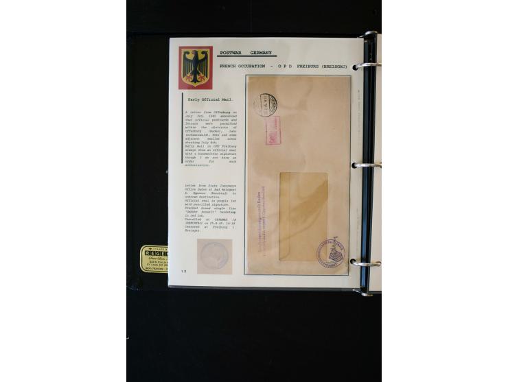  1945/1949, sehr umfangreiche Sammlung aller Zonen mit einigen hundert Briefen, Karten und Ganzsachen auf Austellungsblättern