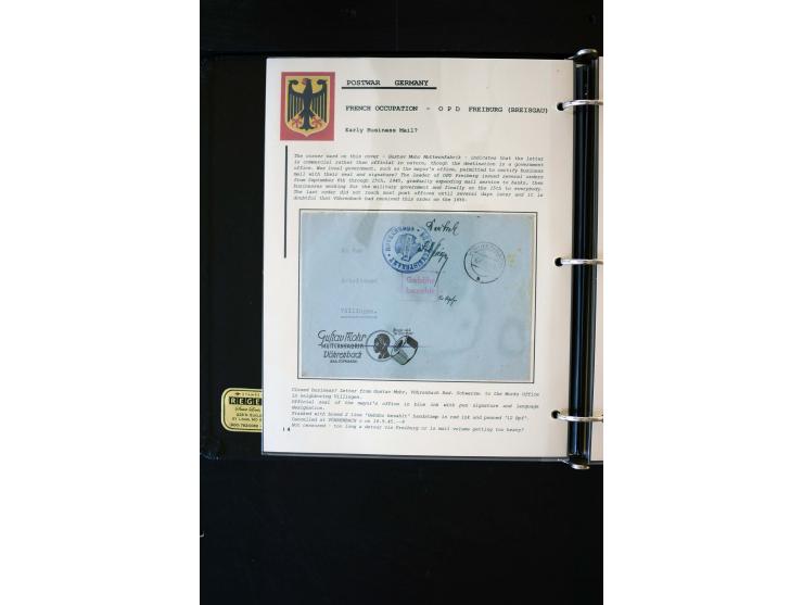  1945/1949, sehr umfangreiche Sammlung aller Zonen mit einigen hundert Briefen, Karten und Ganzsachen auf Austellungsblättern
