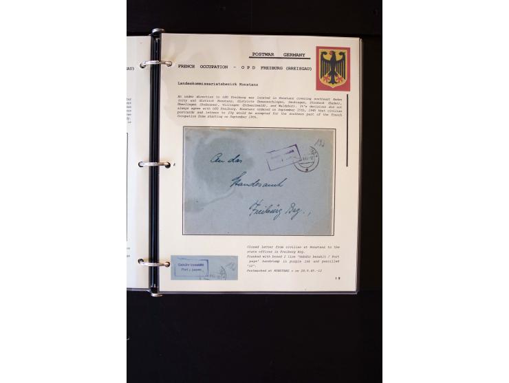  1945/1949, sehr umfangreiche Sammlung aller Zonen mit einigen hundert Briefen, Karten und Ganzsachen auf Austellungsblättern