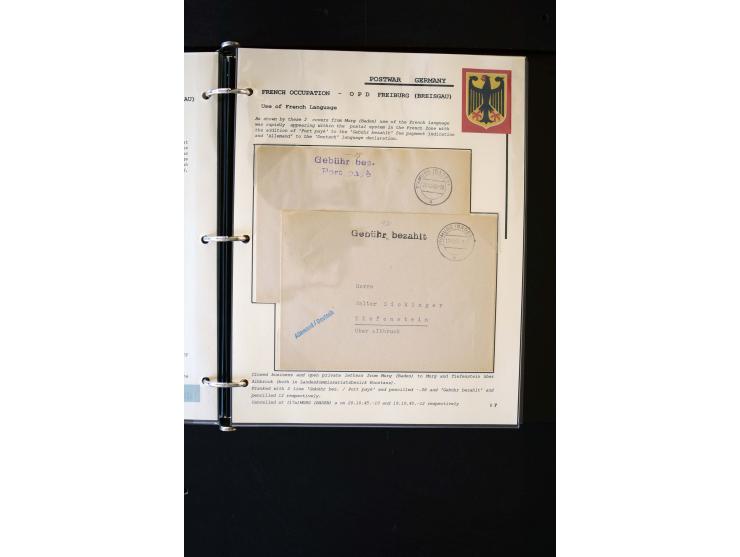  1945/1949, sehr umfangreiche Sammlung aller Zonen mit einigen hundert Briefen, Karten und Ganzsachen auf Austellungsblättern