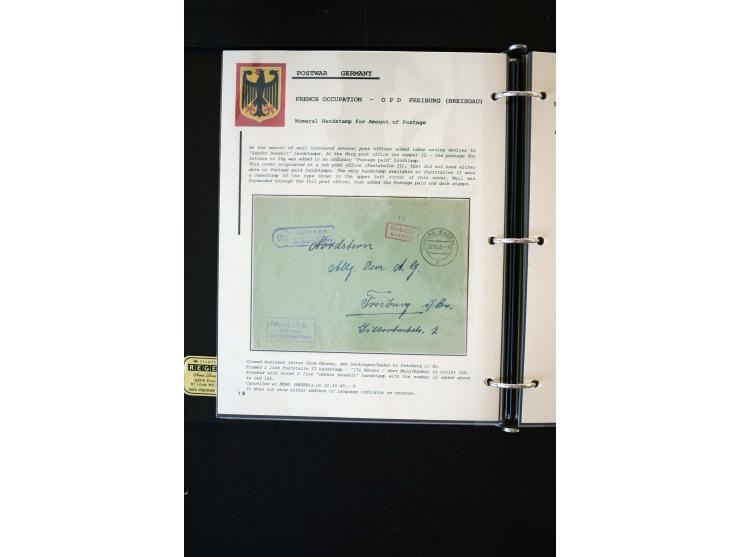  1945/1949, sehr umfangreiche Sammlung aller Zonen mit einigen hundert Briefen, Karten und Ganzsachen auf Austellungsblättern