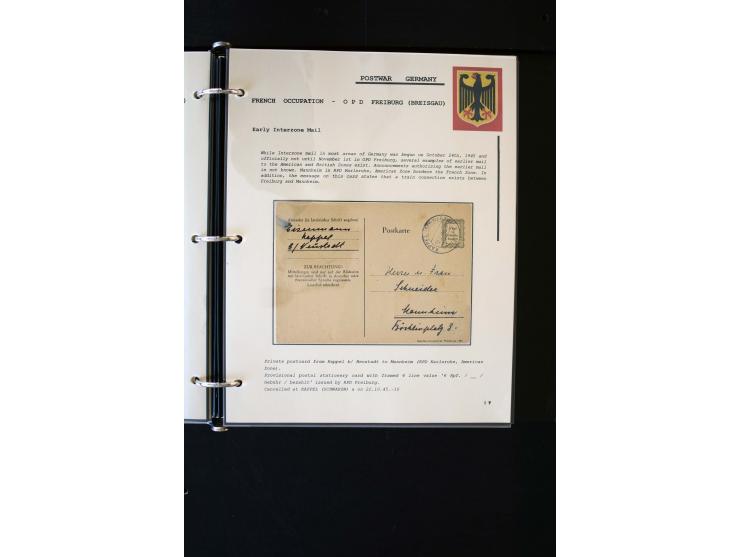 1945/1949, sehr umfangreiche Sammlung aller Zonen mit einigen hundert Briefen, Karten und Ganzsachen auf Austellungsblättern