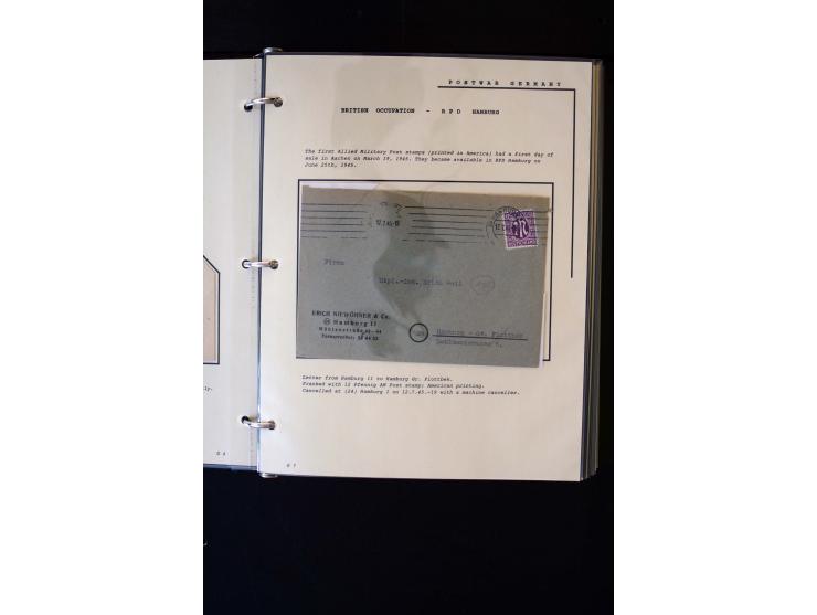  1945/1949, sehr umfangreiche Sammlung aller Zonen mit einigen hundert Briefen, Karten und Ganzsachen auf Austellungsblättern