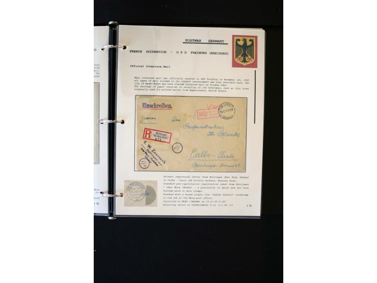  1945/1949, sehr umfangreiche Sammlung aller Zonen mit einigen hundert Briefen, Karten und Ganzsachen auf Austellungsblättern